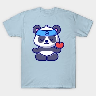 Cute Peace Panda Meditating Yoga Cartoon T-Shirt